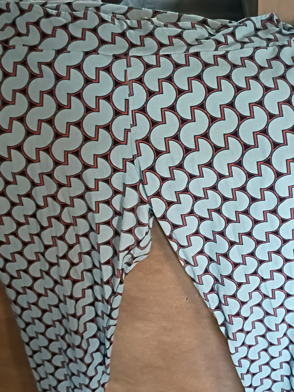 LuLaRoe Women's Geometric Leggings in Light Blue & Burgundy